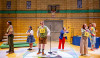 (L to R) Brandon Acosta, Mai Hartwich, Will Koski, Jamie Dillon Grossman, Rachel Guth, Neala Barron and Joe Lewis in THE 25th ANNUAL PUTNAM COUNTY SPELLING BEE from Music Theater Works now playing through March 31 at the North Shore Center for the Performing Arts in Skokie.