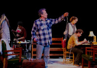 Danielle Louise Reddick (left), John Flax, Elisabeth Glass and Apollo Garcia in "Action at a Distance. . .in 2025" from Fay|Glassman Performance crafted in collaboration with Grottesco Theater. It runs through November 16 at Facility Theater in Chicago.