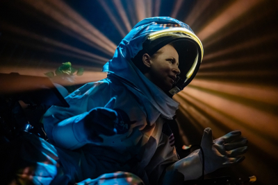 Ashley Neal is astronaut Molly Jennis in Spaceman at THe Edge Off-Broadway Theatre.