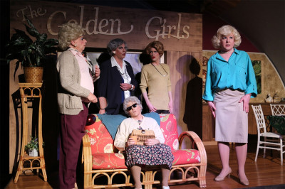 (left to right) Danne Taylor, David Cerda, Ryan Oates, Grant Drager and Ed Jones in Hell in a Handbag Productions’ hit parody THE GOLDEN GIRLS: The Lost Episodes, Vol. 3.