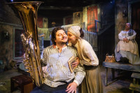 Daniel Shtivelberg , Kayla Adams and Kathy Scambiatterra in The Artistic Home ’ s production of Dying For It .
