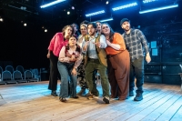 Grace Steckler, Joryhebel Ginorio, Elliot Esquivel, Teressa LaGamba, Jordan Golding, Sam Shankman, Neala Barron, Ryder McDaniel in Raven Theatre's Octet at Goodman Theatre.