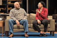 Keith Randolph Smith (Griffin) and Karen Aldridge (Tami) in the world premiere of How to Catch Creation by Christina Anderson directed by Niegel Smith .