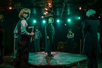 (left to right) Patrick O'Keefe, Josiah Haugen, Kevin Webb, Ryan Stajmiger and Christopher Johnson in Kokandy Productions’ revival of Sweeney Todd: The Demon Barber of Fleet Street.