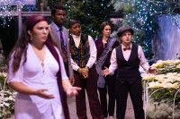 (from left) Shaina Toledo (Olivia), Michael Morrow (Duke Orsino), Alexis Ward (Antonio), Olivia Lindsay (Officer 1/Musician), Jackie Seijo (Viola) in 'Twelfth Night'